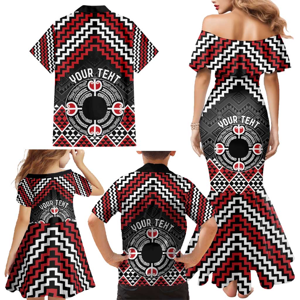 Personalised Aotearoa Niho Taniwha Motif Family Matching Mermaid Dress and Hawaiian Shirt Red Style LT9 - Polynesian Pride