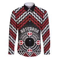 Personalised Aotearoa Niho Taniwha Motif Family Matching Mermaid Dress and Hawaiian Shirt Red Style LT9 Dad's Shirt - Long Sleeve Red - Polynesian Pride