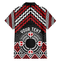 Personalised Aotearoa Niho Taniwha Motif Family Matching Off The Shoulder Long Sleeve Dress and Hawaiian Shirt Red Style LT9 - Polynesian Pride