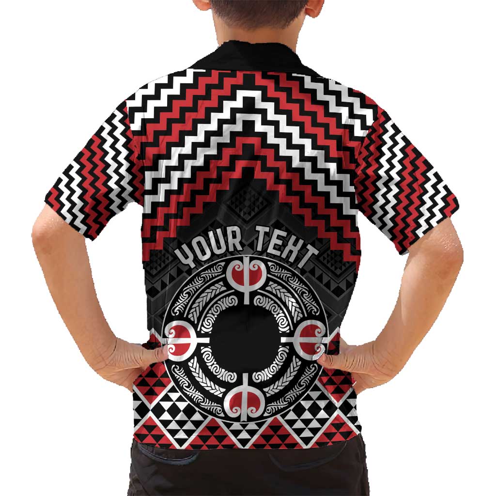 Personalised Aotearoa Niho Taniwha Motif Family Matching Off Shoulder Maxi Dress and Hawaiian Shirt Red Style LT9 - Polynesian Pride
