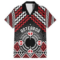 Personalised Aotearoa Niho Taniwha Motif Family Matching Off Shoulder Short Dress and Hawaiian Shirt Red Style LT9 Dad's Shirt - Short Sleeve Red - Polynesian Pride