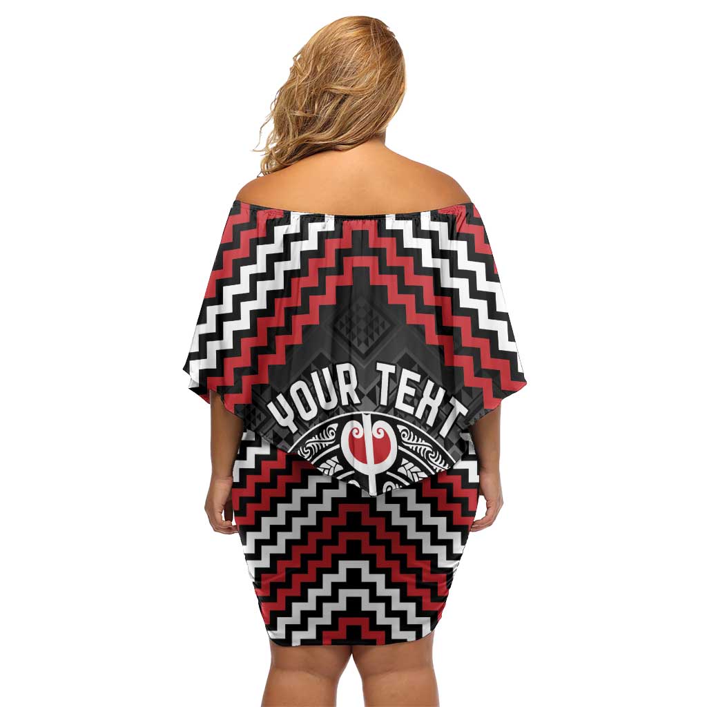 Personalised Aotearoa Niho Taniwha Motif Family Matching Off Shoulder Short Dress and Hawaiian Shirt Red Style LT9 - Polynesian Pride