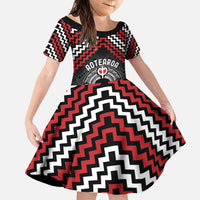 Personalised Aotearoa Niho Taniwha Motif Family Matching Puletasi and Hawaiian Shirt Red Style LT9 Daughter's Dress Red - Polynesian Pride