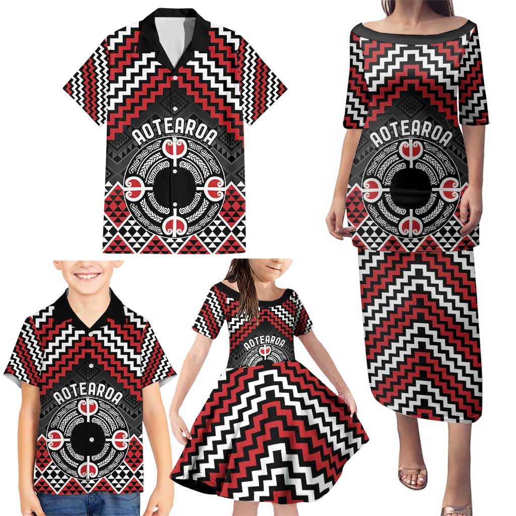 Personalised Aotearoa Niho Taniwha Motif Family Matching Puletasi and Hawaiian Shirt Red Style LT9 - Polynesian Pride