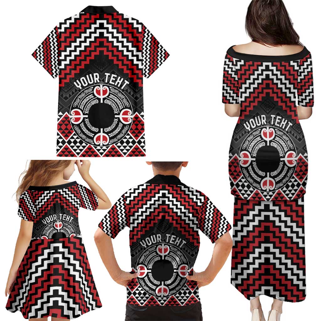 Personalised Aotearoa Niho Taniwha Motif Family Matching Puletasi and Hawaiian Shirt Red Style LT9 - Polynesian Pride