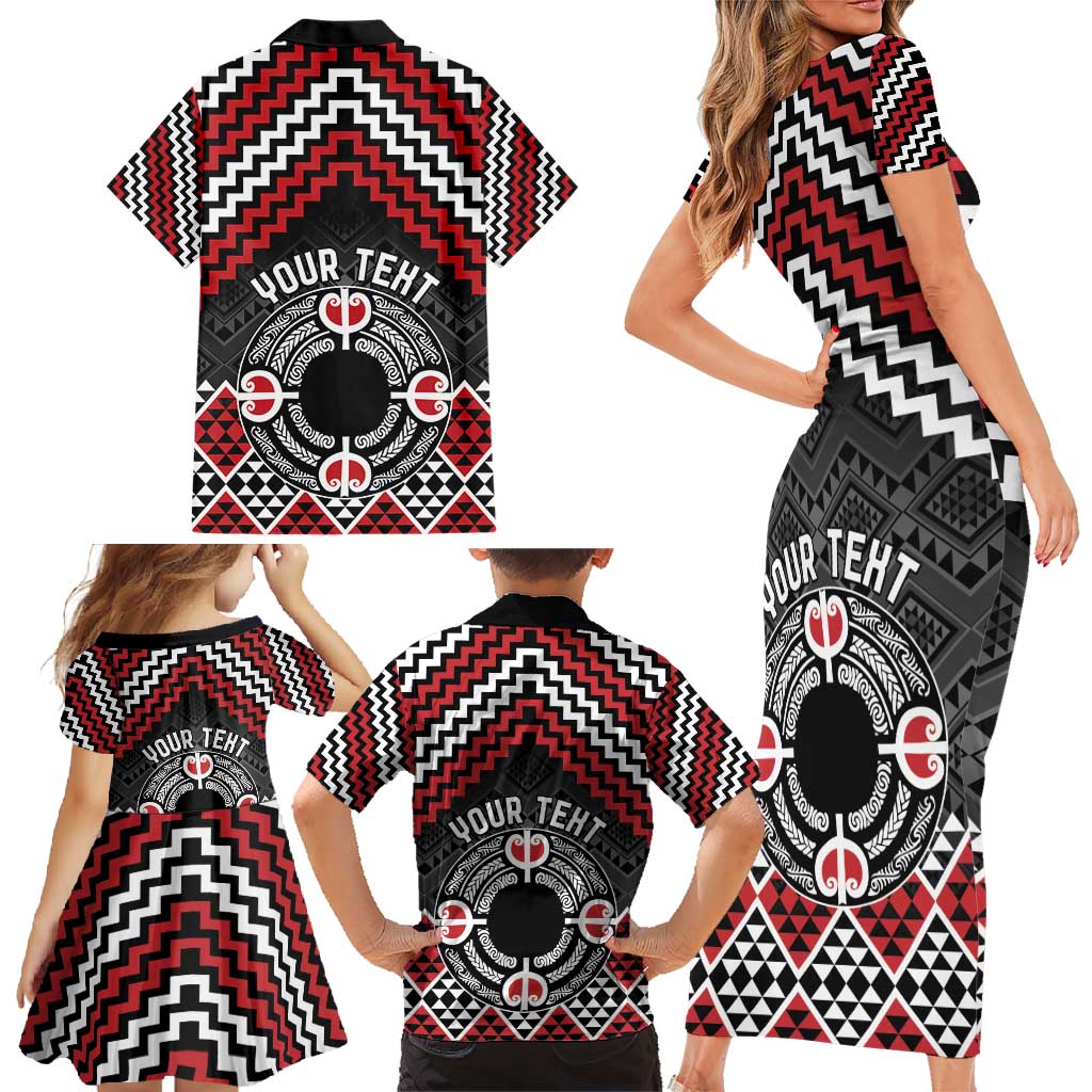 Personalised Aotearoa Niho Taniwha Motif Family Matching Short Sleeve Bodycon Dress and Hawaiian Shirt Red Style LT9 - Polynesian Pride