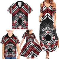 Personalised Aotearoa Niho Taniwha Motif Family Matching Summer Maxi Dress and Hawaiian Shirt Red Style LT9 - Polynesian Pride