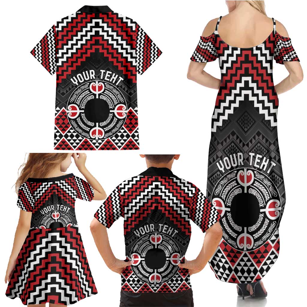 Personalised Aotearoa Niho Taniwha Motif Family Matching Summer Maxi Dress and Hawaiian Shirt Red Style LT9 - Polynesian Pride