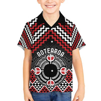 Personalised Aotearoa Niho Taniwha Motif Family Matching Summer Maxi Dress and Hawaiian Shirt Red Style LT9 Son's Shirt Red - Polynesian Pride