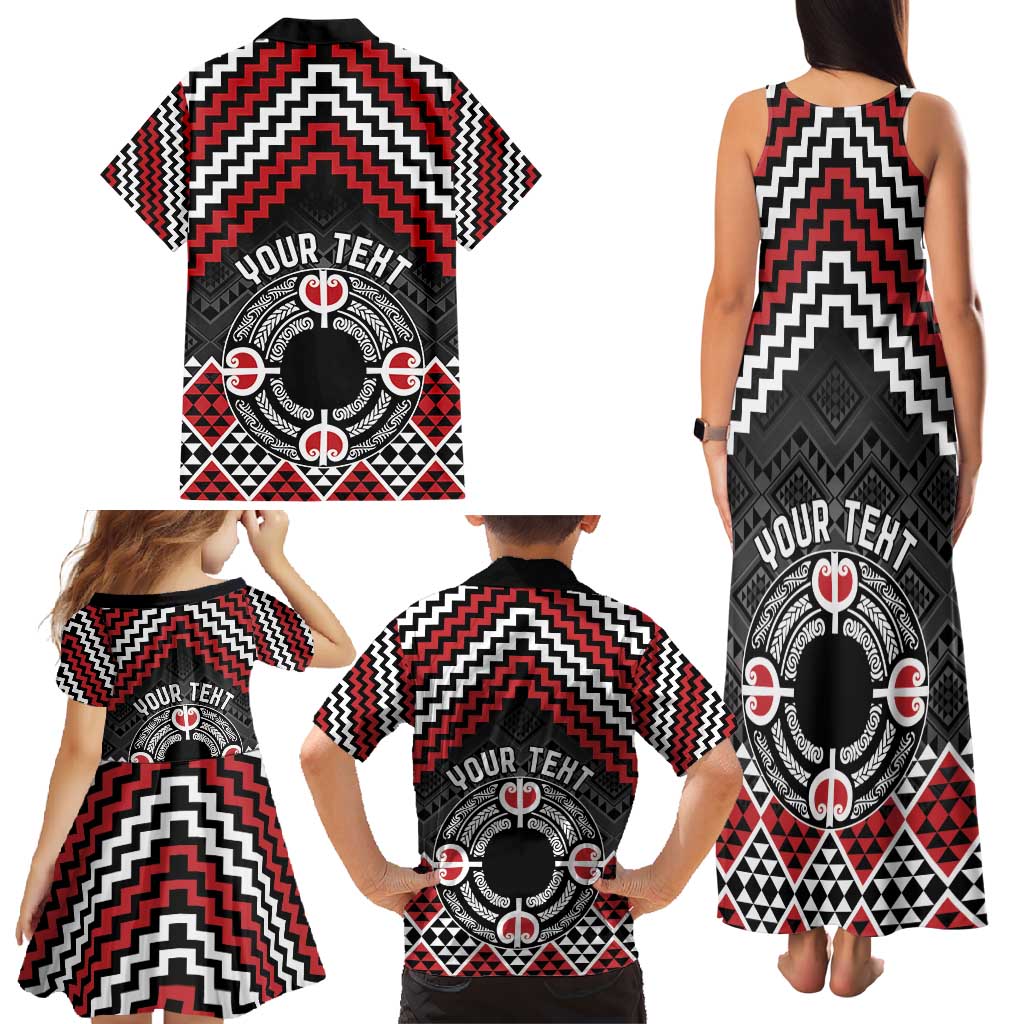 Personalised Aotearoa Niho Taniwha Motif Family Matching Tank Maxi Dress and Hawaiian Shirt Red Style LT9 - Polynesian Pride