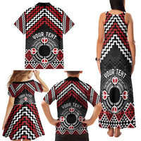 Personalised Aotearoa Niho Taniwha Motif Family Matching Tank Maxi Dress and Hawaiian Shirt Red Style LT9 - Polynesian Pride