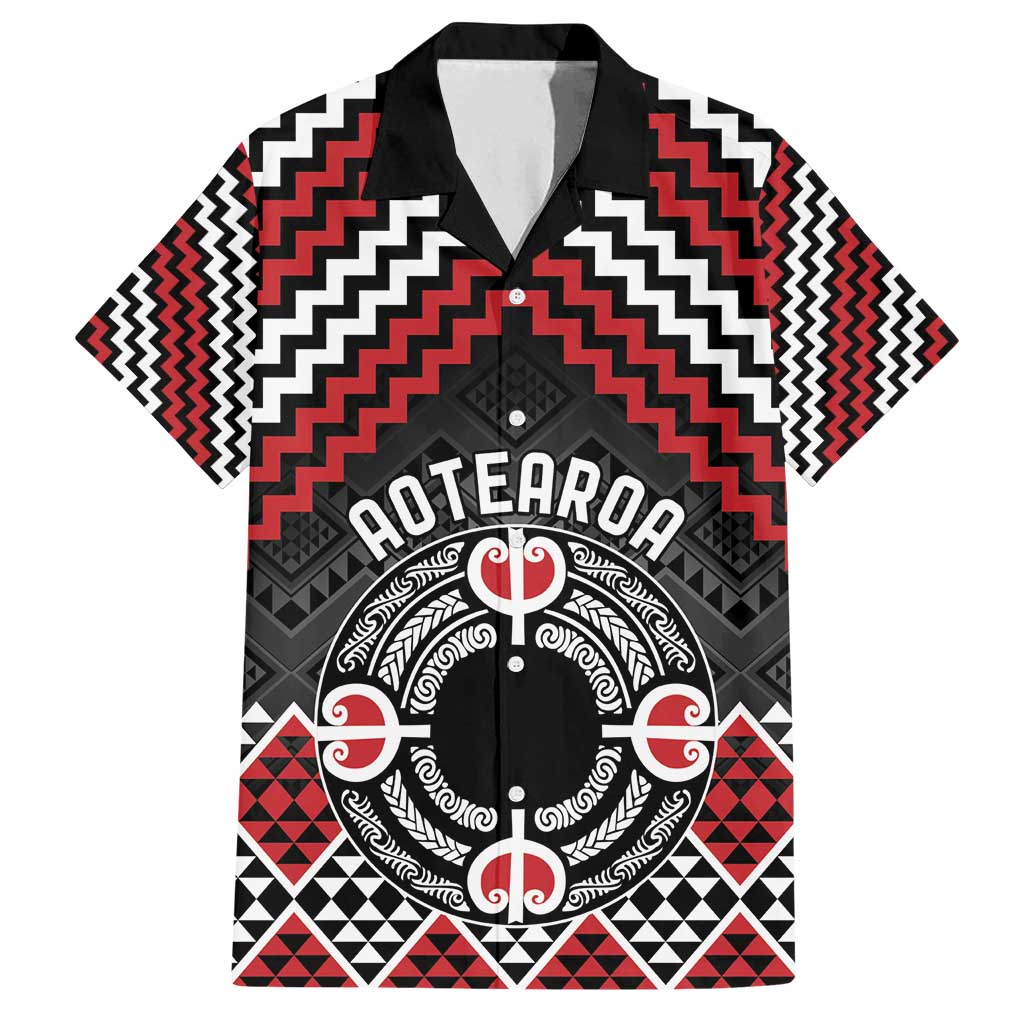 Personalised Aotearoa Niho Taniwha Motif Family Matching Tank Maxi Dress and Hawaiian Shirt Red Style LT9 Dad's Shirt - Short Sleeve Red - Polynesian Pride