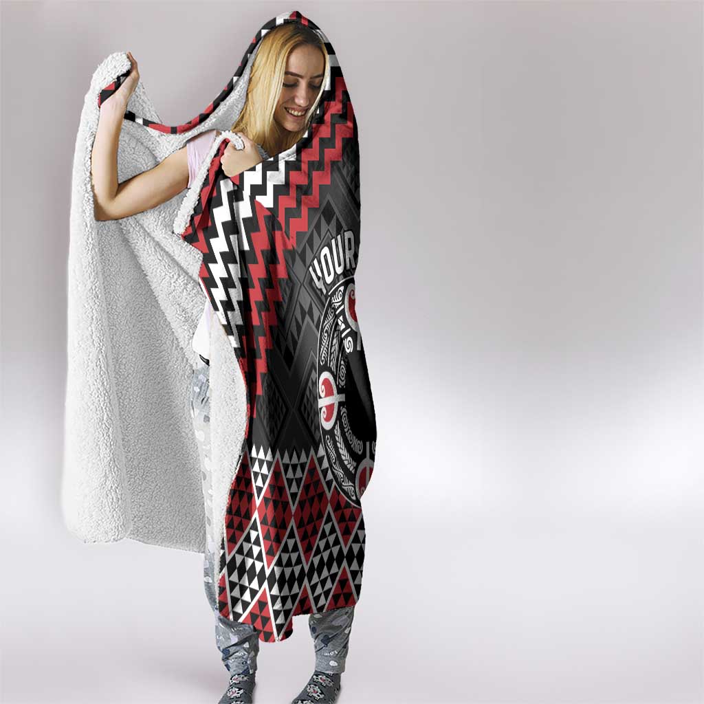 Personalised Aotearoa Niho Taniwha Motif Hooded Blanket Red Style