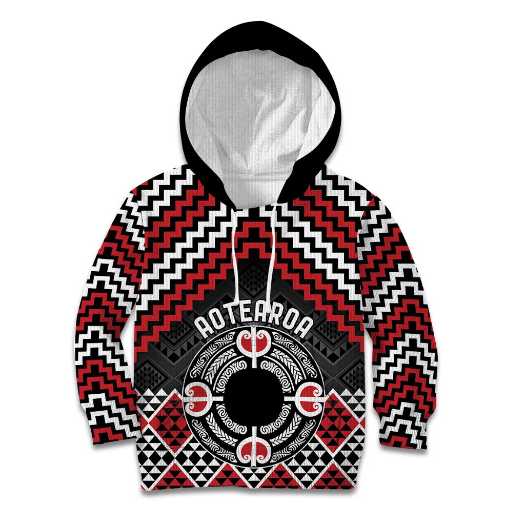 Personalised Aotearoa Niho Taniwha Motif Kid Hoodie Red Style LT9 Hoodie Red - Polynesian Pride