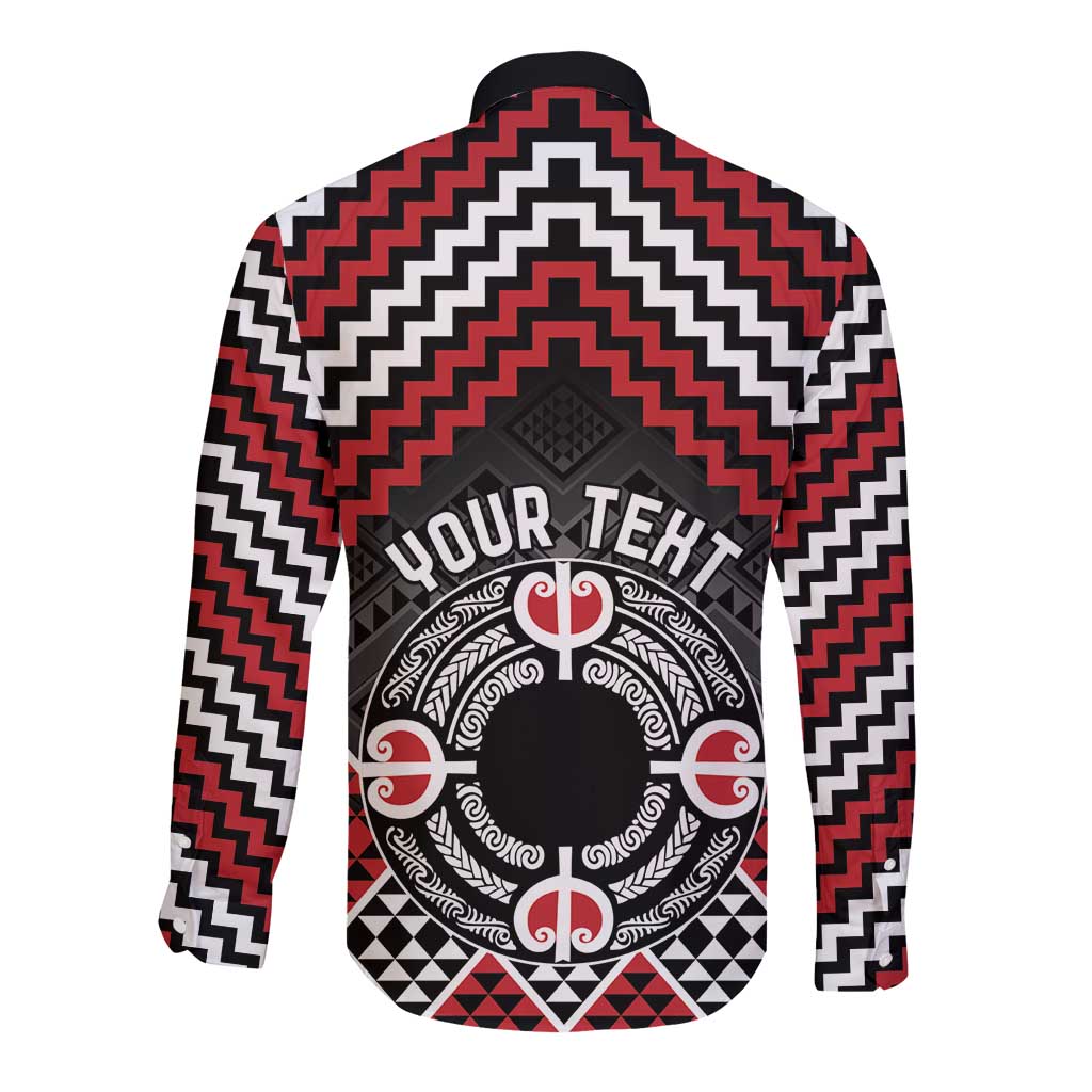Personalised Aotearoa Niho Taniwha Motif Long Sleeve Button Shirt Red Style