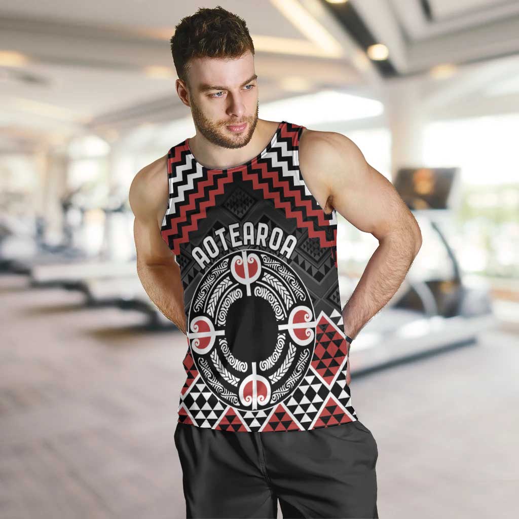 Personalised Aotearoa Niho Taniwha Motif Men Tank Top Red Style LT9 Red - Polynesian Pride