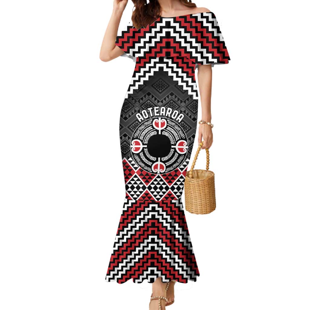 Personalised Aotearoa Niho Taniwha Motif Mermaid Dress Red Style LT9 Women Red - Polynesian Pride