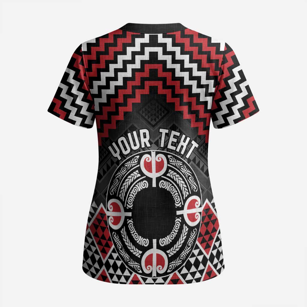 Personalised Aotearoa Niho Taniwha Motif Scrub Top Red Style - Polynesian Pride