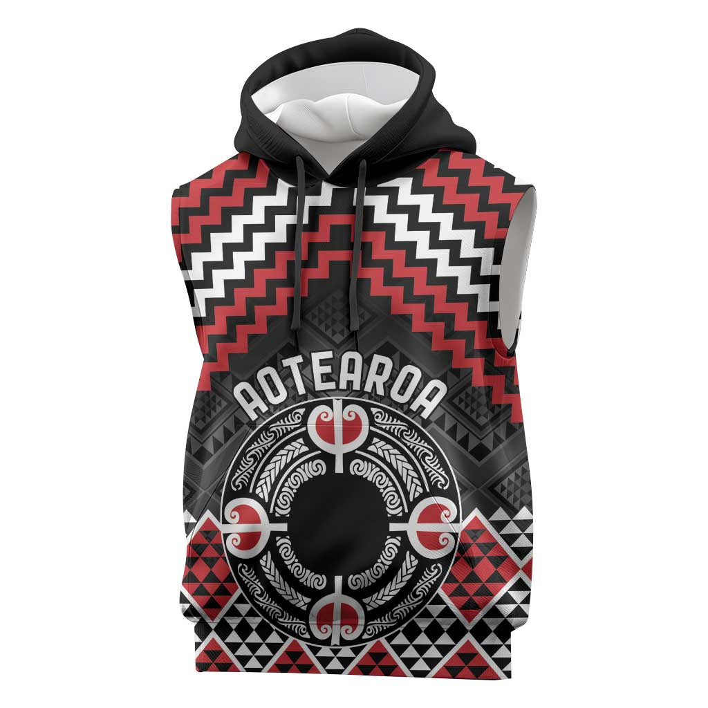 Personalised Aotearoa Niho Taniwha Motif Sleeveless Hoodie Red Style LT9 Red - Polynesian Pride