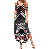 Personalised Aotearoa Niho Taniwha Motif Summer Maxi Dress Red Style