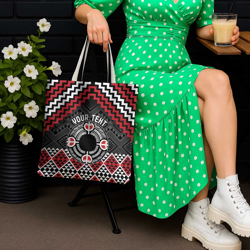 Personalised Aotearoa Niho Taniwha Motif Tote Bag Red Style - Polynesian Pride