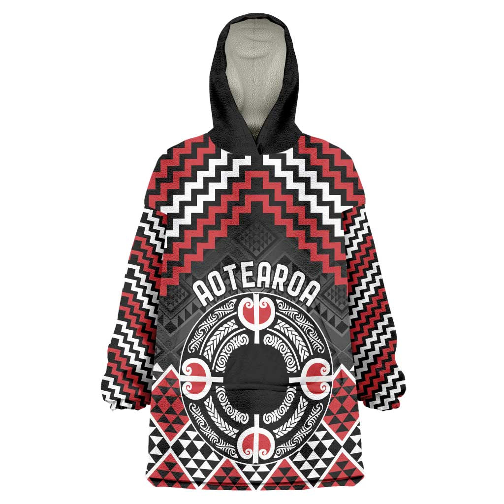 Personalised Aotearoa Niho Taniwha Motif Wearable Blanket Hoodie Red Style LT9 One Size Red - Polynesian Pride