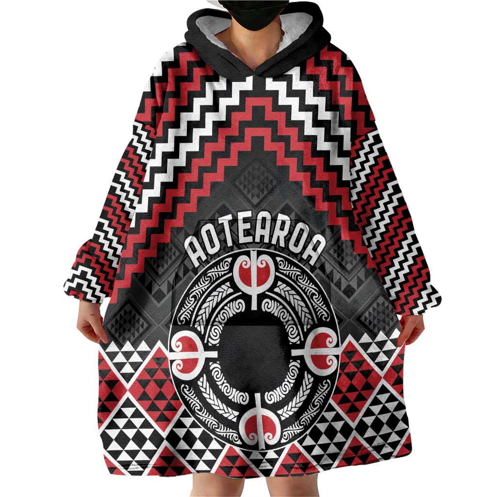 Personalised Aotearoa Niho Taniwha Motif Wearable Blanket Hoodie Red Style LT9 - Polynesian Pride
