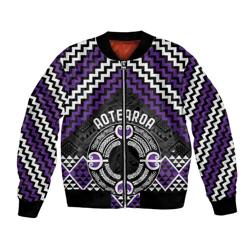 Personalised Aotearoa Niho Taniwha Motif Bomber Jacket Violet Style LT9 Unisex Violet - Polynesian Pride