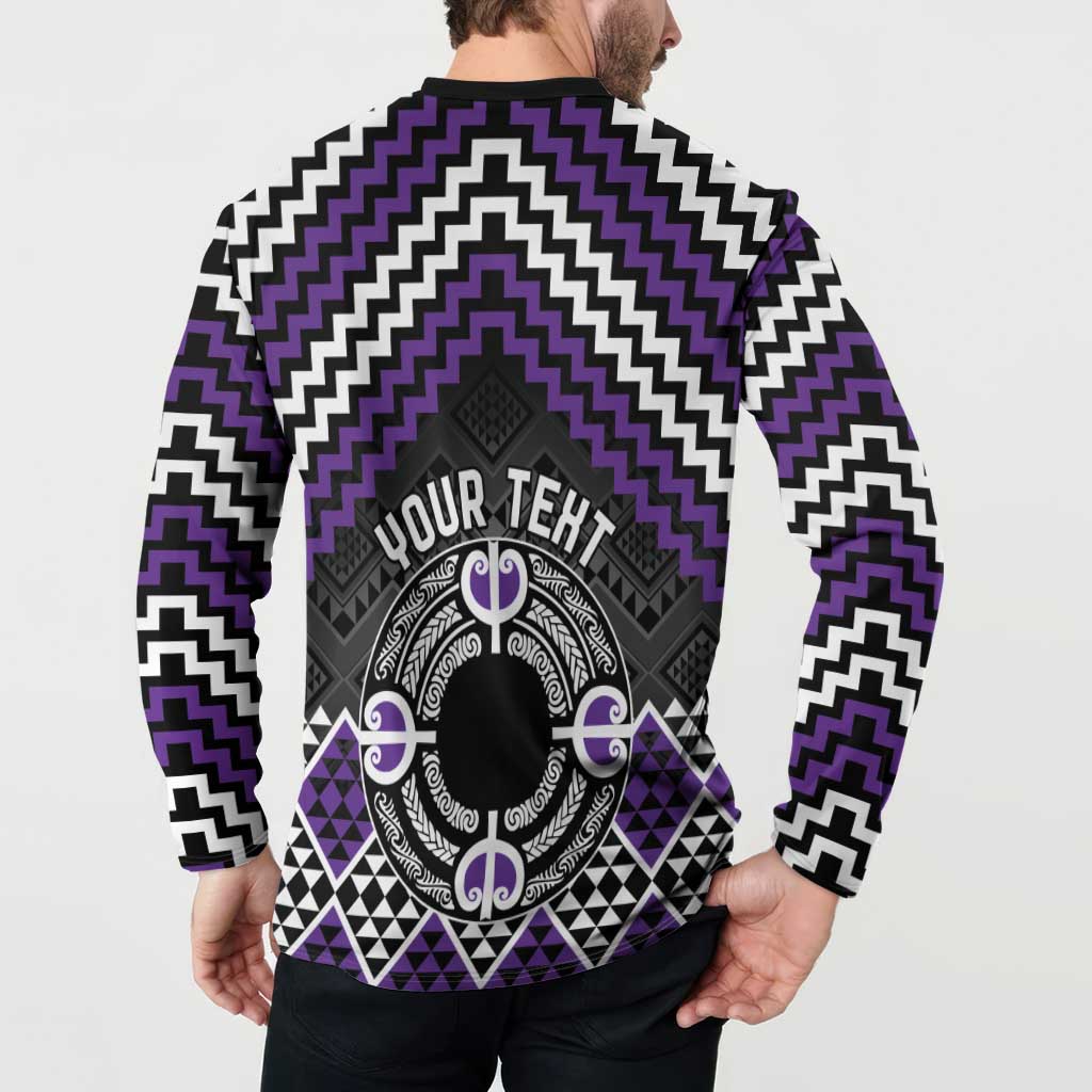 Personalised Aotearoa Niho Taniwha Motif Button Sweatshirt Violet Style