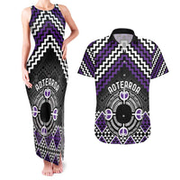 Personalised Aotearoa Niho Taniwha Motif Couples Matching Tank Maxi Dress and Hawaiian Shirt Violet Style LT9 Violet - Polynesian Pride