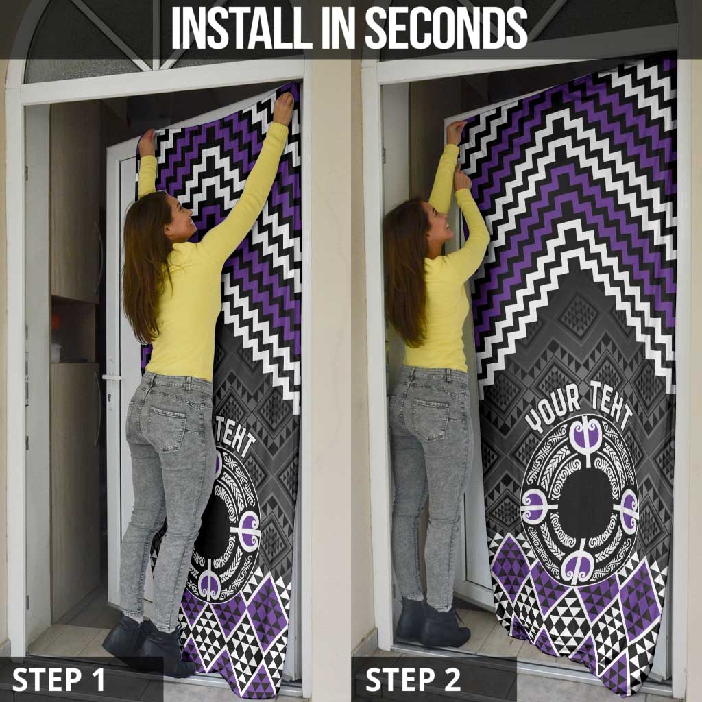 Personalised Aotearoa Niho Taniwha Motif Door Cover Violet Style LT9 - Polynesian Pride