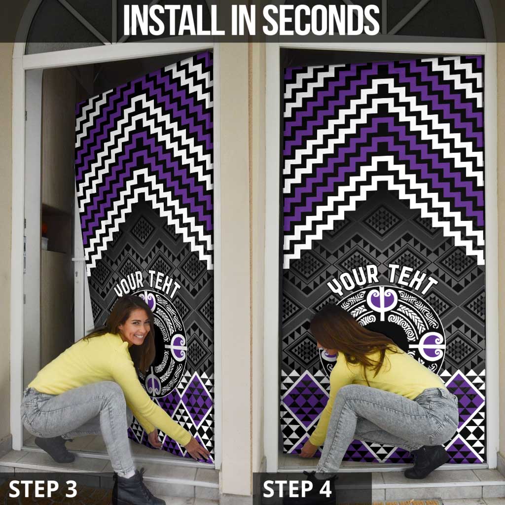 Personalised Aotearoa Niho Taniwha Motif Door Cover Violet Style LT9 - Polynesian Pride
