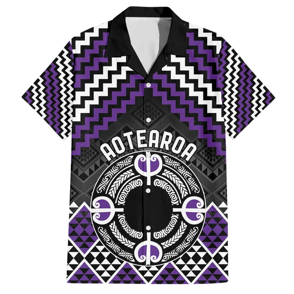 Personalised Aotearoa Niho Taniwha Motif Family Matching Long Sleeve Bodycon Dress and Hawaiian Shirt Violet Style LT9 Dad's Shirt - Short Sleeve Violet - Polynesian Pride