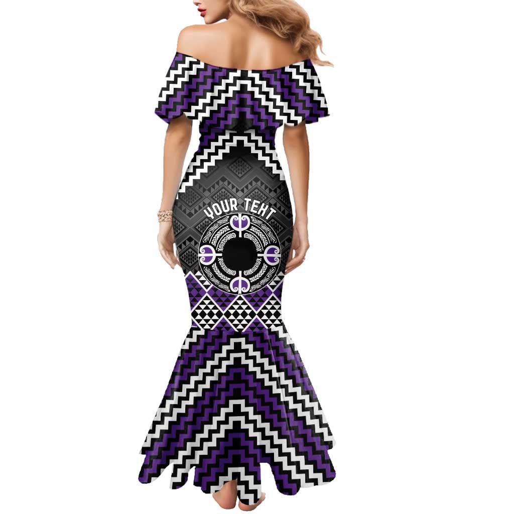 Personalised Aotearoa Niho Taniwha Motif Family Matching Mermaid Dress and Hawaiian Shirt Violet Style LT9 - Polynesian Pride
