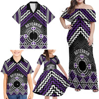 Personalised Aotearoa Niho Taniwha Motif Family Matching Off Shoulder Maxi Dress and Hawaiian Shirt Violet Style LT9 - Polynesian Pride