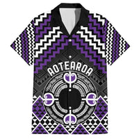 Personalised Aotearoa Niho Taniwha Motif Family Matching Off Shoulder Short Dress and Hawaiian Shirt Violet Style LT9 Dad's Shirt - Short Sleeve Violet - Polynesian Pride