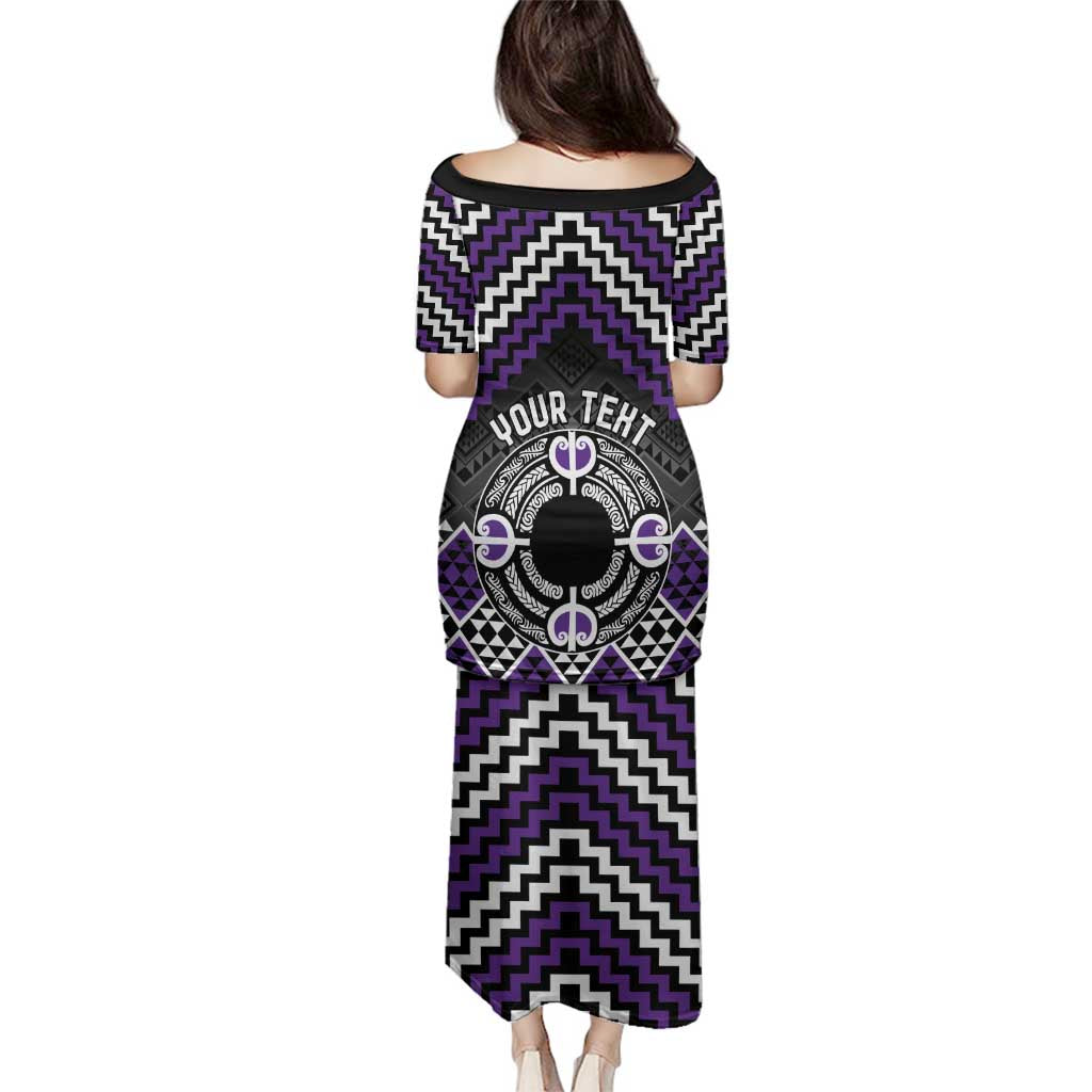 Personalised Aotearoa Niho Taniwha Motif Family Matching Puletasi and Hawaiian Shirt Violet Style LT9 - Polynesian Pride