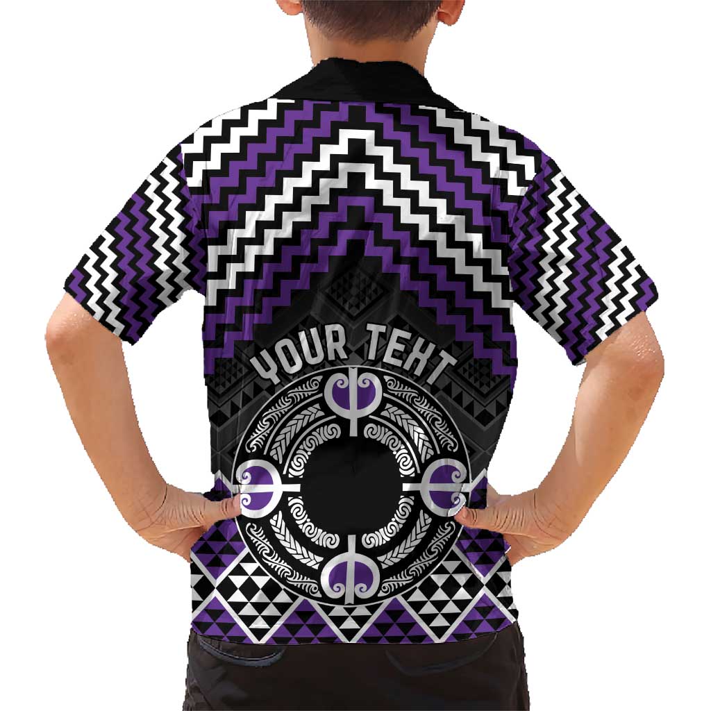 Personalised Aotearoa Niho Taniwha Motif Family Matching Short Sleeve Bodycon Dress and Hawaiian Shirt Violet Style LT9 - Polynesian Pride