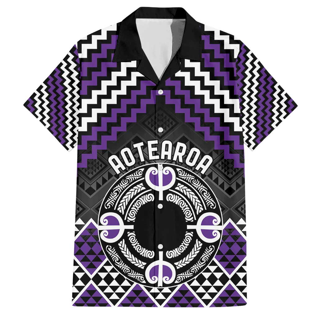 Personalised Aotearoa Niho Taniwha Motif Family Matching Short Sleeve Bodycon Dress and Hawaiian Shirt Violet Style LT9 Dad's Shirt - Short Sleeve Violet - Polynesian Pride