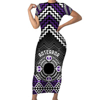 Personalised Aotearoa Niho Taniwha Motif Family Matching Short Sleeve Bodycon Dress and Hawaiian Shirt Violet Style LT9 Mom's Dress Violet - Polynesian Pride