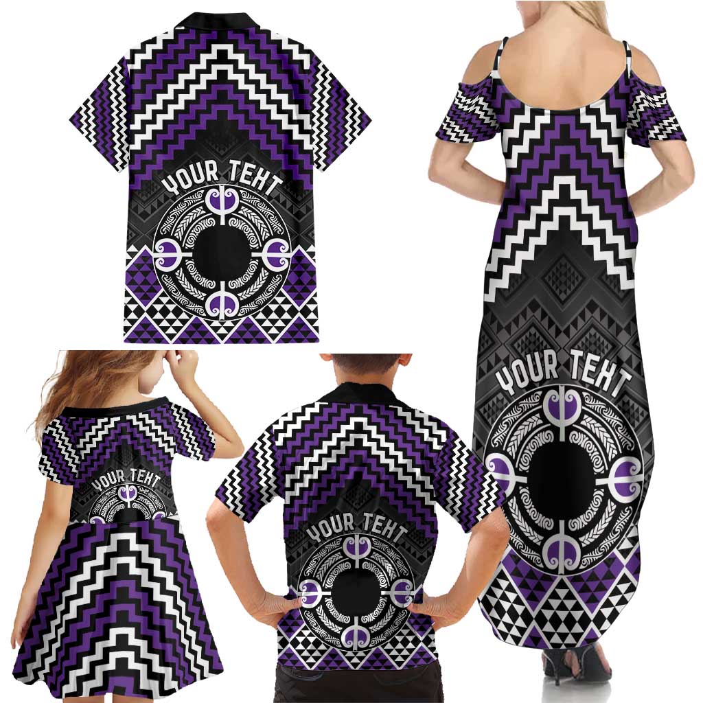 Personalised Aotearoa Niho Taniwha Motif Family Matching Summer Maxi Dress and Hawaiian Shirt Violet Style LT9 - Polynesian Pride