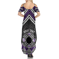 Personalised Aotearoa Niho Taniwha Motif Family Matching Summer Maxi Dress and Hawaiian Shirt Violet Style LT9 - Polynesian Pride