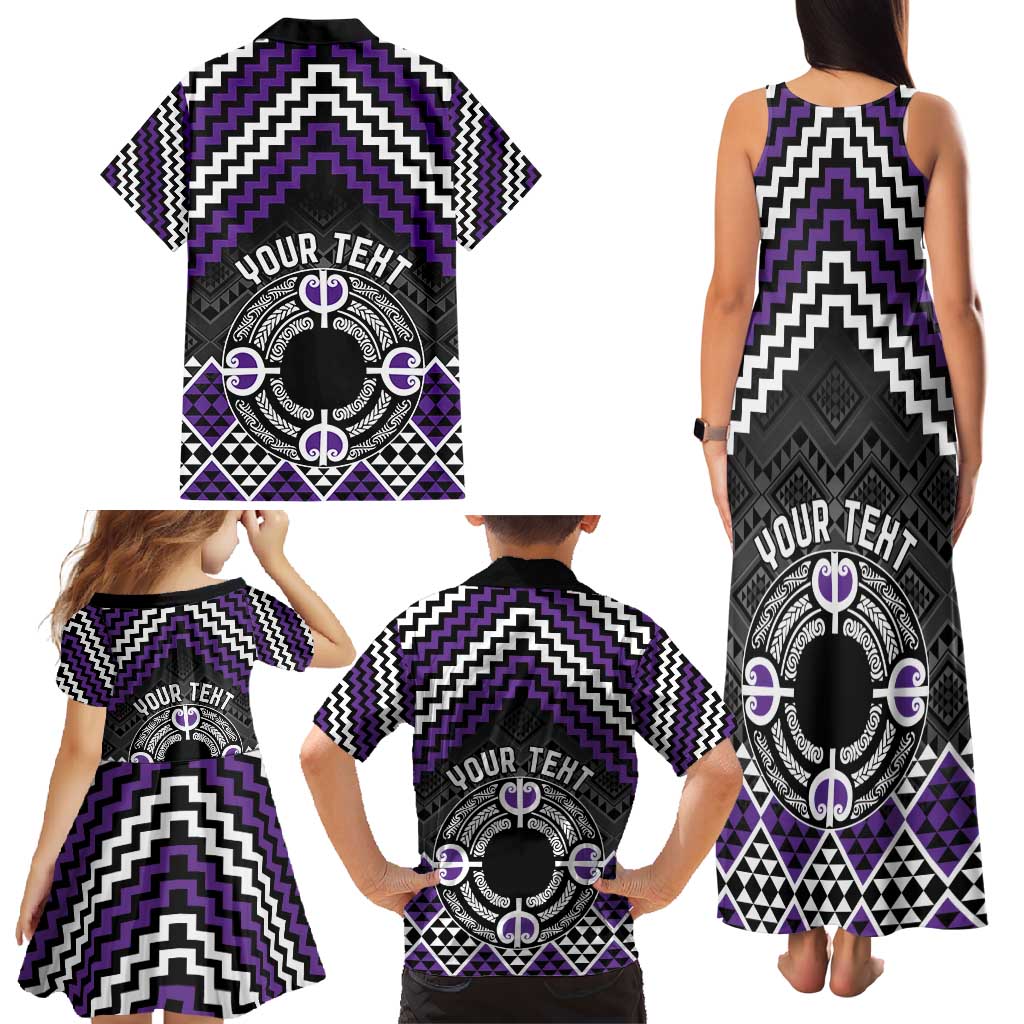 Personalised Aotearoa Niho Taniwha Motif Family Matching Tank Maxi Dress and Hawaiian Shirt Violet Style LT9 - Polynesian Pride