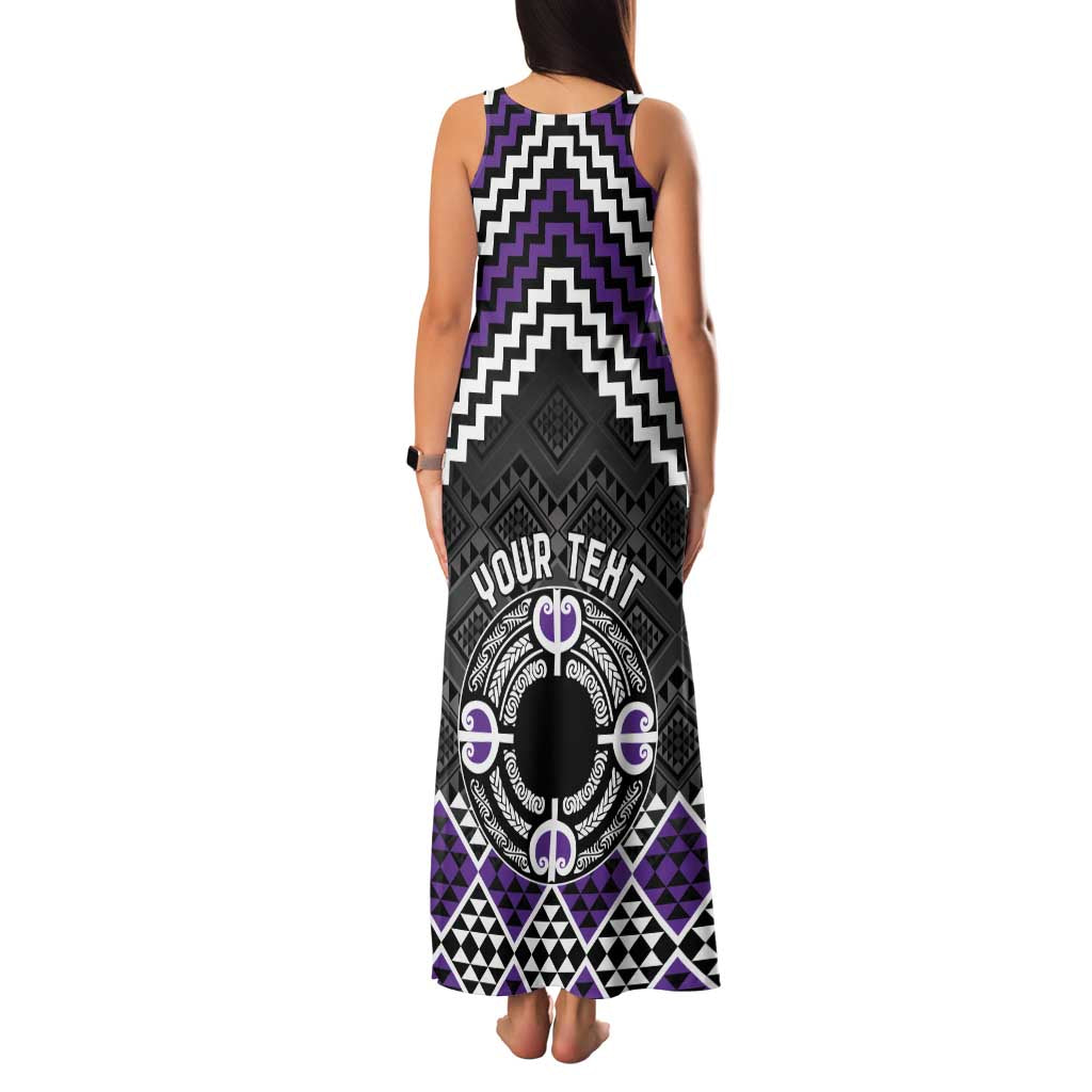 Personalised Aotearoa Niho Taniwha Motif Family Matching Tank Maxi Dress and Hawaiian Shirt Violet Style LT9 - Polynesian Pride