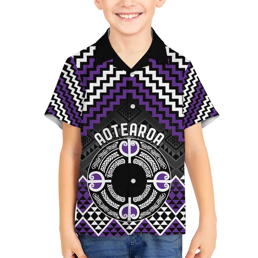 Personalised Aotearoa Niho Taniwha Motif Family Matching Tank Maxi Dress and Hawaiian Shirt Violet Style LT9 Son's Shirt Violet - Polynesian Pride