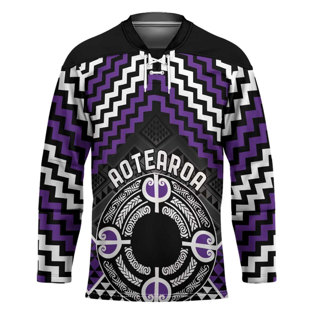Personalised Aotearoa Niho Taniwha Motif Hockey Jersey Violet Style - Polynesian Pride