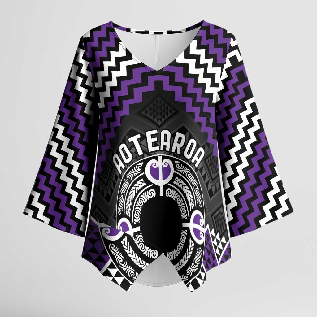 Personalised Aotearoa Niho Taniwha Motif Kimono Sleeve Blouse Violet Style LT9 Female Violet - Polynesian Pride