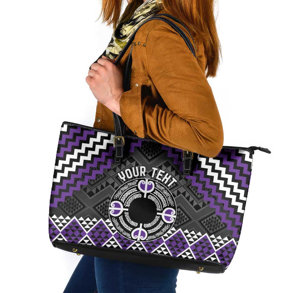 Personalised Aotearoa Niho Taniwha Motif Leather Tote Bag Violet Style LT9 Violet - Polynesian Pride