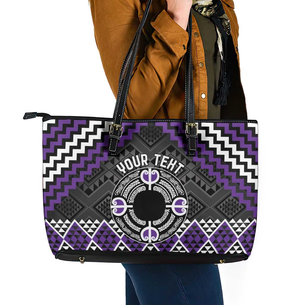 Personalised Aotearoa Niho Taniwha Motif Leather Tote Bag Violet Style LT9 - Polynesian Pride