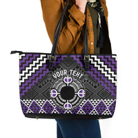 Personalised Aotearoa Niho Taniwha Motif Leather Tote Bag Violet Style LT9 - Polynesian Pride